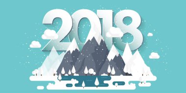 Kış, kar ile 2018 en yüksek dağlarda. Doğa manzara. Noel seyahat. Yürüyüş ve kamp. Düz stil.