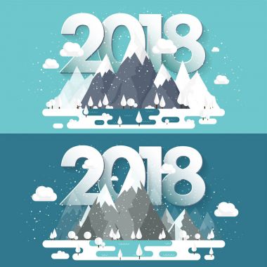 Kış, kar ile 2018 en yüksek dağlarda. Doğa manzara. Noel seyahat. Yürüyüş ve kamp. Düz stil.