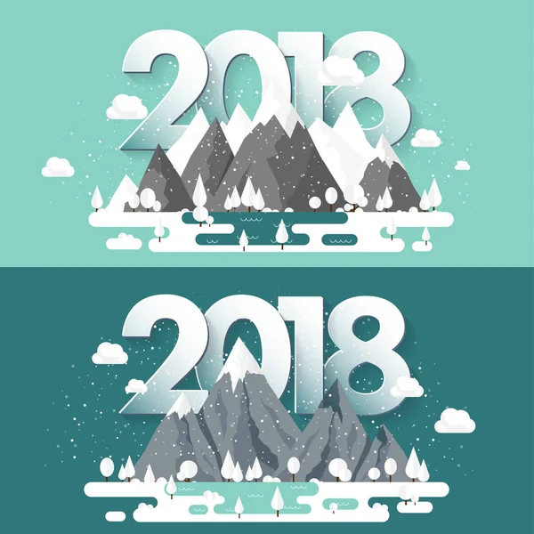 Kış, kar ile 2018 en yüksek dağlarda. Doğa manzara. Noel seyahat. Yürüyüş ve kamp. Düz stil.