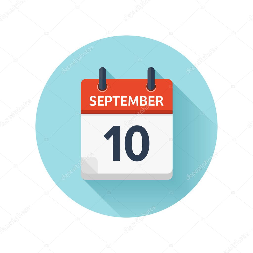 September 10. Vector flat daily calendar icon. Date and time, day, month 2018. Holiday. Season.