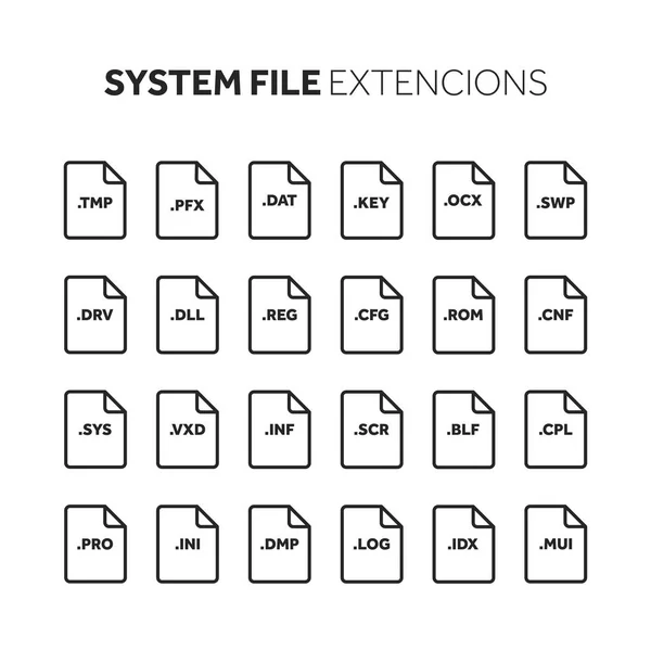 線、アウトライン フラット スタイル アイコン セット。ソース コードは、ファイルの種類、拡張子をプログラミングします。ドキュメントの形式。ピクトグラム。Web とマルチ メディア。コンピューター技術. — ストックベクタ