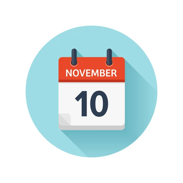 10 листопада. Векторна плоска піктограма щоденного календаря. Дата і час, день, місяць 2018 року. Відпустка. Сезон . — стоковий вектор