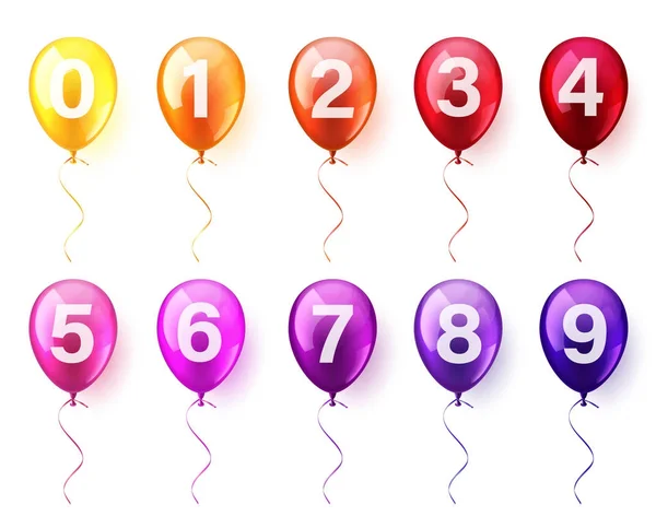 Izolované realistické barevné lesklé létání balónů s čísly. Oslava narozenin. Ribbon.Celebration. svatby nebo výročí. — Stockový vektor