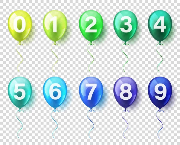 Isolierte realistische bunte glänzende fliegende Luftballons mit Zahlen. Geburtstagsfeier. ribbon.celebration. Hochzeit oder Jubiläum. — Stockvektor