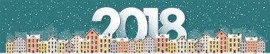 Kış kentsel peyzaj. Kar ile şehir. Noel ve yeni yıl. Cityscape. Buildings.2018.Vector illüstrasyon.