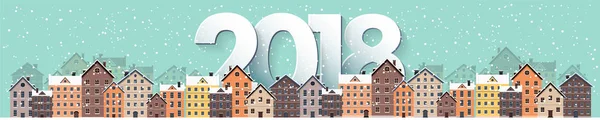 Paisaje urbano invernal. Ciudad con nieve. Navidad y año nuevo. Paisaje urbano. Edificios.2018.Ilustración vectorial . — Vector de stock