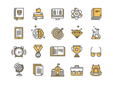 School education, university. Study, learning process. Oline lessons, tutorial. Student knowledge. History book.Thin line web icon set. Outline icons collection.Vector illustration. clipart