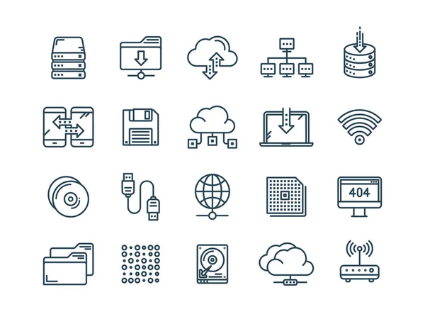 Cloud omputing. Internet technology. Online services. Data processing, information security. Connection. Thin line web icon set. Outline icons collection.Vector illustration. — Stock Vector