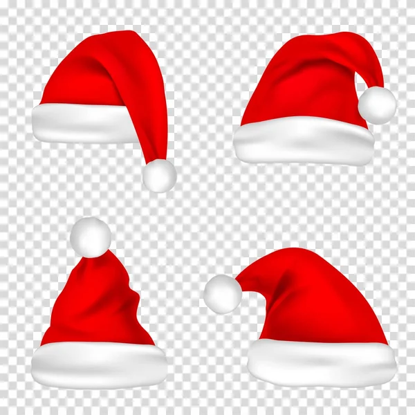 クリスマス サンタ帽子のセットです。新年は、透明な背景に赤い帽子が分離されました。ベクトル図. — ストックベクタ