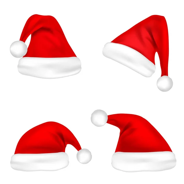 Noel Noel Baba şapkaları ayarlayın. Yeni yıl beyaz zemin üzerine kırmızı şapka izole. Vektör çizim. — Stok Vektör