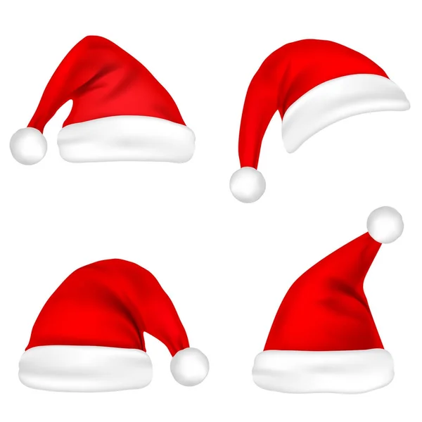 Christmas Santa Claus Hats Set. New Year Red Hat Isolated on White Background. Vector illustration. — Stock Vector