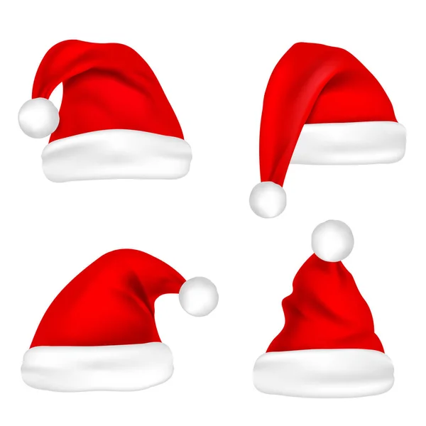 Christmas Santa Claus Hats Set. New Year Red Hat Isolated on White Background. Vector illustration. — Stock Vector