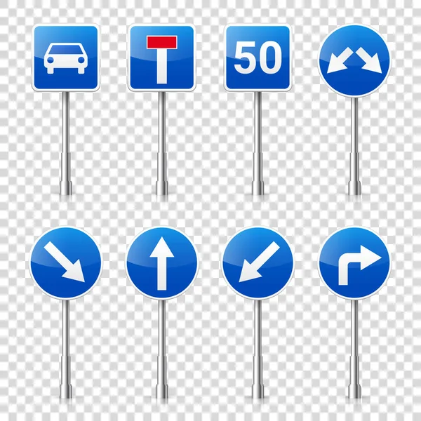 Raccolta di segnali stradali isolata su sfondo trasparente. Controllo del traffico stradale.Utilizzo della corsia. Segni normativi . — Vettoriale Stock