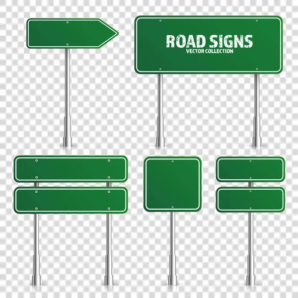 Zöld út forgalom jel. Üres kártya hely a szöveg. Makett. Elszigetelt átlátszó háttér tájékoztató jel. Irányba. Vektoros illusztráció. — Stock Vector