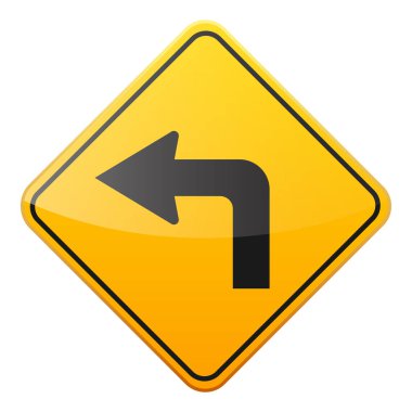 Yol sarı beyaz arka plan üzerinde oturum açın. Yol trafik kontrolü. Lane kullanım. Bırak da verim. Düzenleyici işareti. Sokak. Eğrileri ve döner.