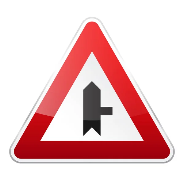 Straßenschild auf weißem Hintergrund. Straßenverkehrskontroll.Fahrspurnutzung. Regulierungszeichen. Aufhören und nachgeben. Straße. — Stockvektor
