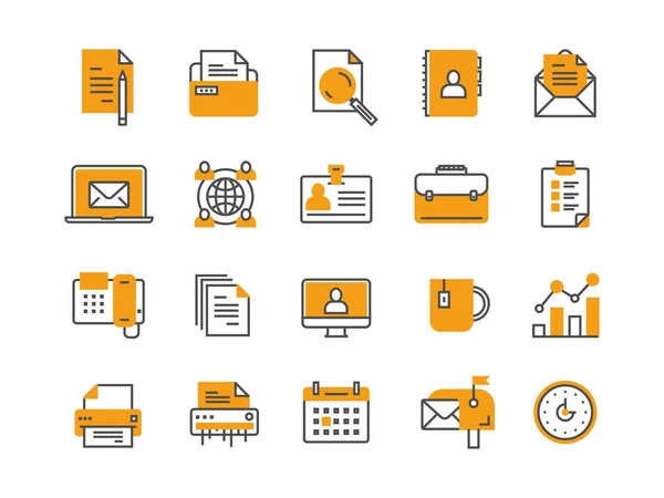 ビジネスやオフィスを仕事します。ドキュメント、書類。実業家。細い線青 web アイコンを設定します。概要アイコンのコレクション。ベクトル図. — ストックベクタ