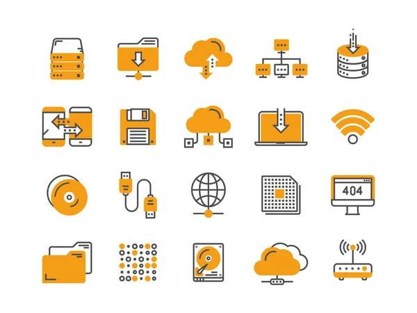 Cloud omputing. Internet technology. Online services. Data processing, information security. Connection. Thin line web icon set. Outline icons collection.Vector illustration. — Stock Vector