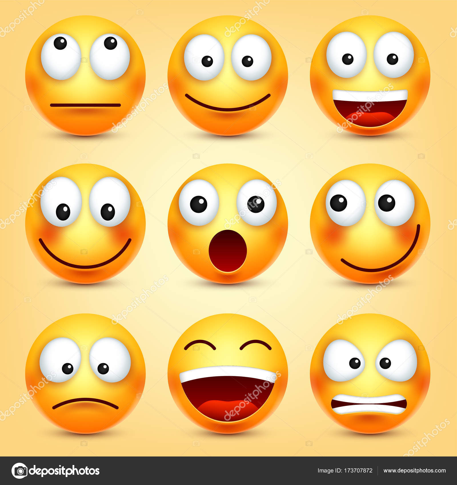 Smiley,emoticons set. Yellow face with emotions. Facial expression. 3d ...