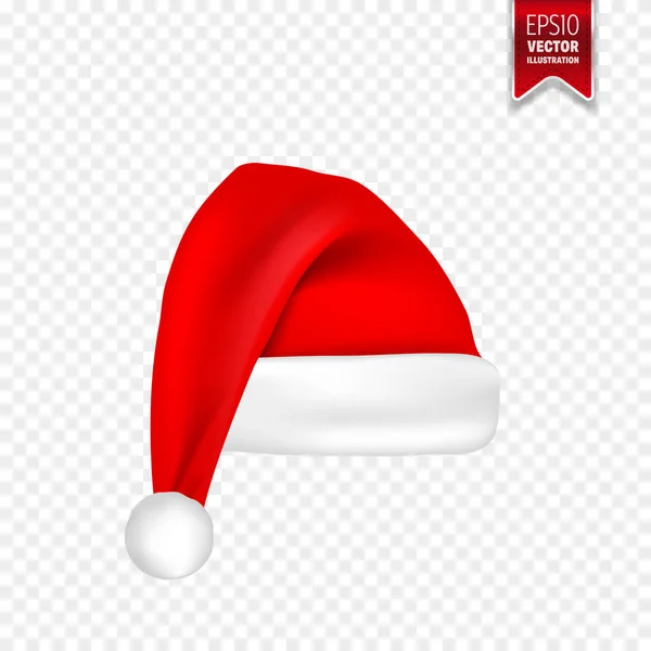 Christmas Santa Claus Hats With Shadow Set. New Year Red Hat Isolated on Transparent Background. Vector illustration. — Stock Vector