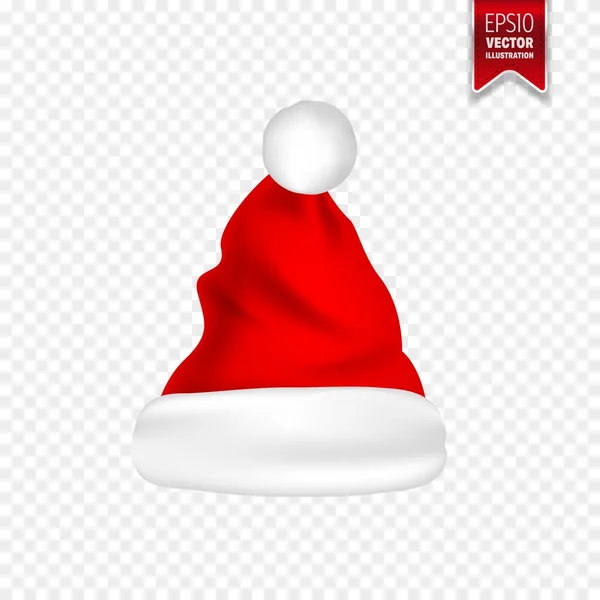 Christmas Santa Claus Hats With Shadow Set. New Year Red Hat Isolated on Transparent Background. Vector illustration. — Stock Vector