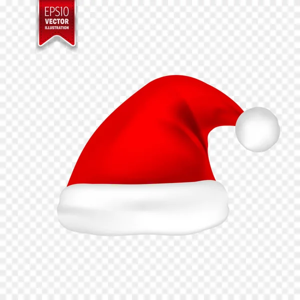 Christmas Santa Claus Hats With Shadow Set. New Year Red Hat Isolated on Transparent Background. Vector illustration. — Stock Vector