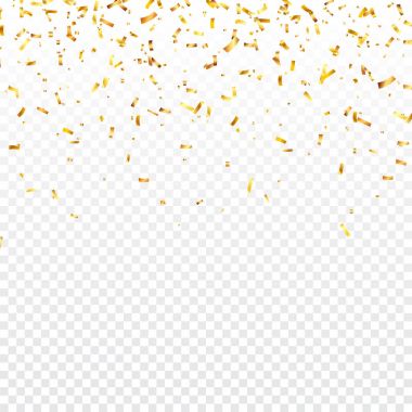 Noel altın konfetisi. Düşen parlak konfeti altın renginde parıldıyor. Yeni yıl, doğum günü, sevgililer günü tasarım öğesi. Tatil arkaplanı.