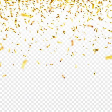 Noel altın konfetisi. Düşen parlak konfeti altın renginde parıldıyor. Yeni yıl, doğum günü, sevgililer günü tasarım öğesi. Tatil arkaplanı.