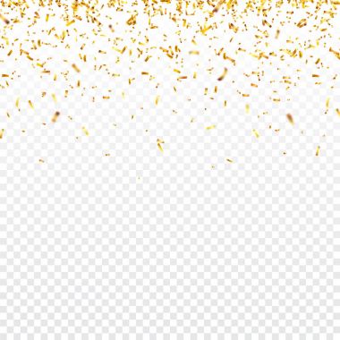 Noel altın konfetisi. Düşen parlak konfeti altın renginde parıldıyor. Yeni yıl, doğum günü, sevgililer günü tasarım öğesi. Tatil arkaplanı.