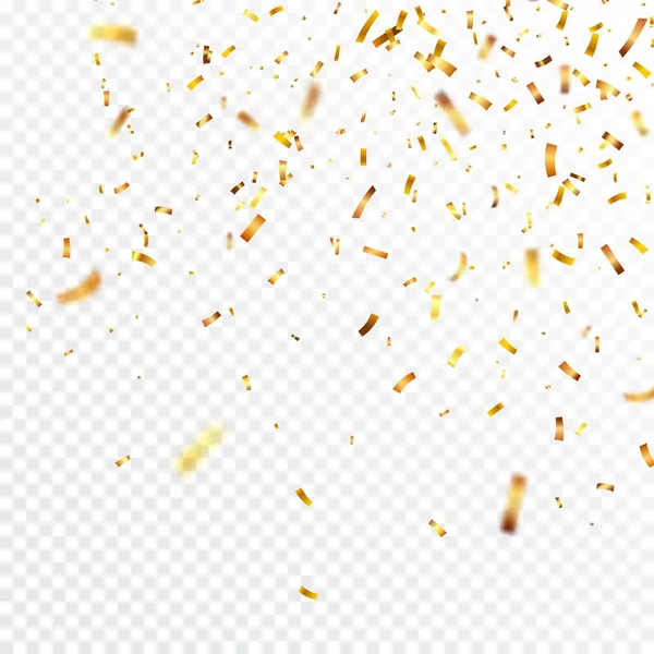 Vánoční zlaté konfety. Padající lesklé konfety se třpytí zlatou barvou. Nový rok, narozeniny, Valentýn designový prvek. Rekreační pozadí. — Stockový vektor