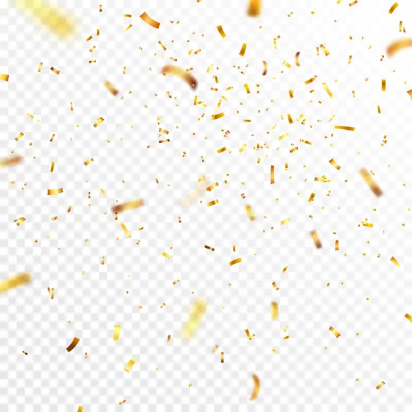 Christmas golden confetti. Falling shiny confetti glitters in gold color. New year, birthday, valentines day design element. Holiday background. — Stock Vector