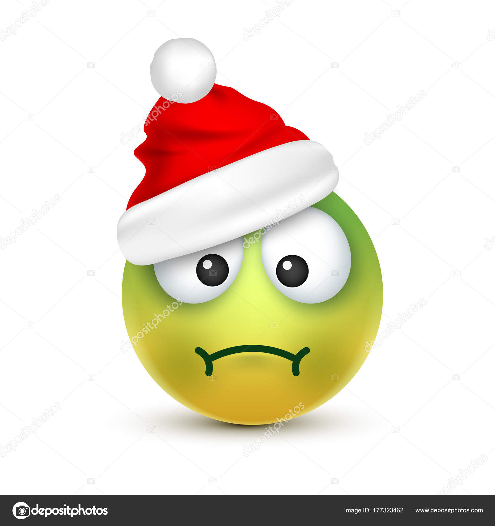 Smileyemoticon Green Emoji Face With Emotions And Christmas Hat