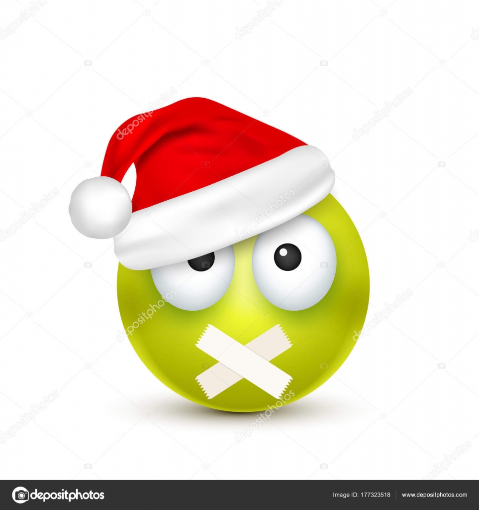 Smiley Emoticon Green Emoji Face With Emotions And Christmas Hat