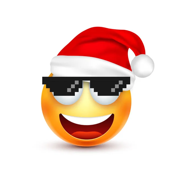 스마일, 이모티콘입니다. 노란 emoji, 감정과 크리스마스 모자와 얼굴 새 해, Santa.Winter입니다. 슬픈, 행복, 화난 얼굴입니다. 재미 있는 만화 캐릭터입니다. 분위기입니다. 벡터. — 스톡 벡터
