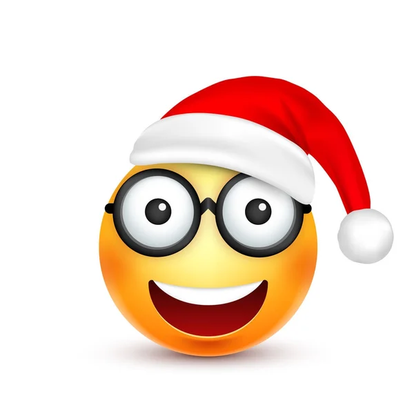 Smiley, emoticon. Κίτρινο emoji, αντιμετωπίζουν με αισθήματα και Χριστουγεννιάτικο καπέλο. Το νέο έτος, Santa.Winter. Λυπημένος, χαρούμενος, θυμωμένος πρόσωπα. Αστεία κινούμενα σχέδια χαρακτήρα. Διάθεση. Διάνυσμα. — Διανυσματικό Αρχείο