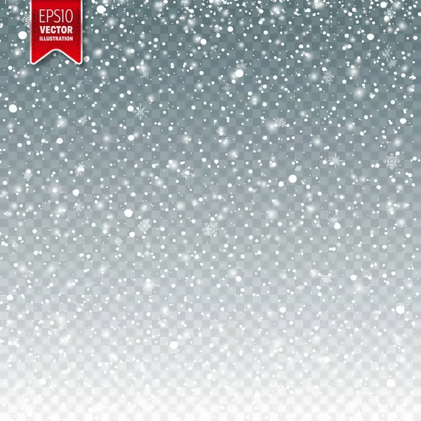 Neve con fiocchi di neve. Sfondo invernale per Natale o Capodanno. Effetto neve in caduta. Tempesta di ghiaccio, nevicate, ghiaccio . — Vettoriale Stock