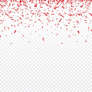 Yılbaşı, Sevgililer günü kırmızı konfeti şeffaf arka plan üzerinde. Düşen parlak konfeti pırıltılar. Festival parti tasarım öğeleri.