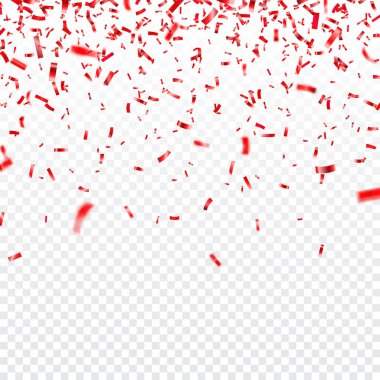 Yılbaşı, Sevgililer günü kırmızı konfeti şeffaf arka plan üzerinde. Düşen parlak konfeti pırıltılar. Festival parti tasarım öğeleri.