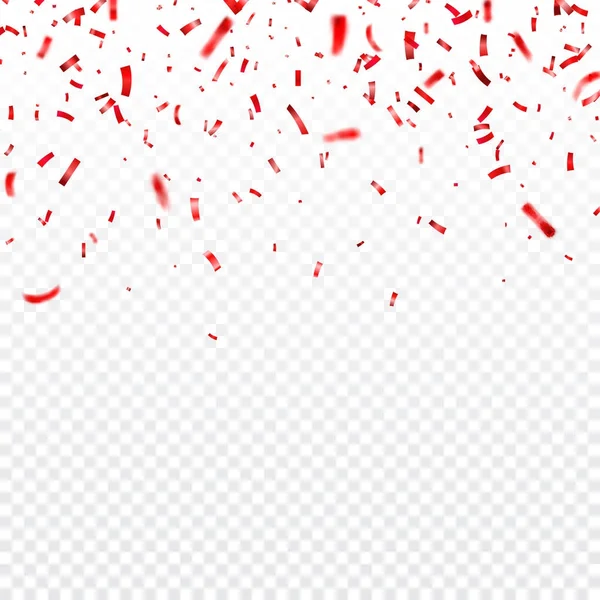 Vánoce, Valentýn červené konfety na průhledném pozadí. Klesající lesklé konfety se třpytí. Slavnostní večírek designovými prvky. — Stockový vektor