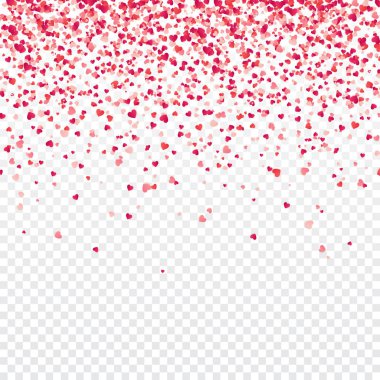 Kalp konfeti. Düşen kırmızı ve pembe kağıt Kalpler, yaprakları ile Sevgililer, kadın, anneler günü arka plan. Tebrik düğün kartı. Şubat 14, aşk. Saydam arka plan.