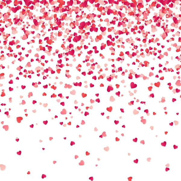 Herzkonfetti. Valentinstag, Frauen, Muttertag Hintergrund mit fallenden roten und rosa Papierherzen, Blütenblätter. Grußkarte. 14. Februar, love.white Hintergrund. — Stockvektor