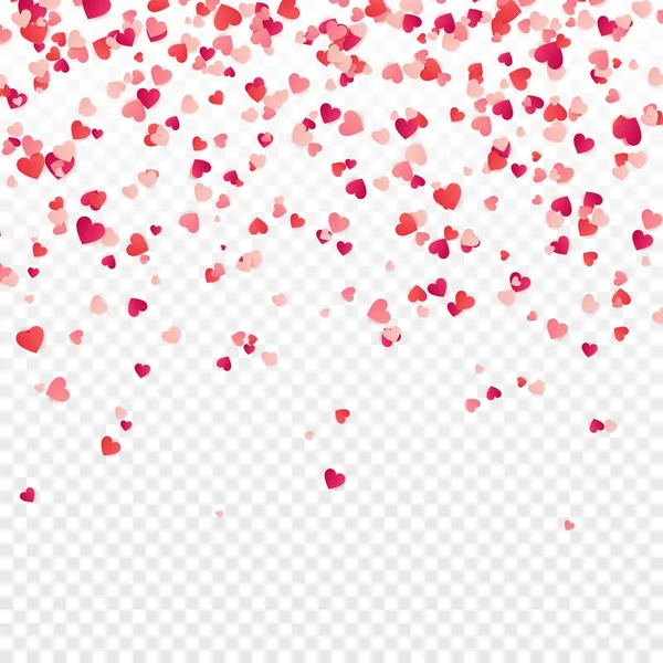 Confundo de coração. Valentines, Womens, Fundo do dia das mães com corações de papel vermelho e rosa caindo, pétalas. Cartão de casamento. Fevereiro 14, amor.Fundo transparente . — Vetor de Stock