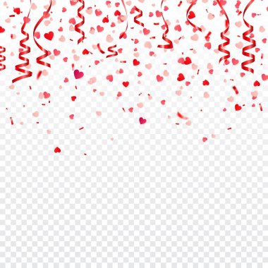 Sevgililer günü kırmızı arka plan ile kalpleri. Aşk sembolü. 14 Şubat. Seni seviyorum. Benim sevgilim olmak. Şerit. Saydam arka plan. Kalp konfeti.