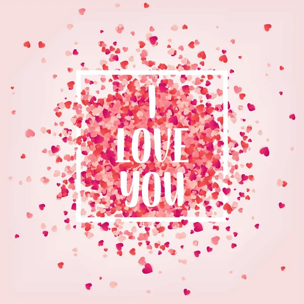 Valentines day red background with hearts. Love symbol. February 14. I love you. Be my valentine. Lettering, calligraphy. Heart confetti. — Stock Vector
