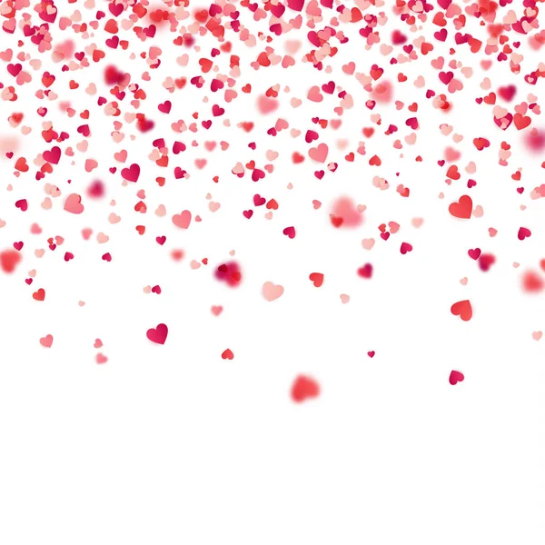 Saint Valentin fond rouge avec des cœurs flous. Symbole d'amour. Le 14 février. Je t'aime. Sois ma valentine. Confettis cardiaques . — Image vectorielle