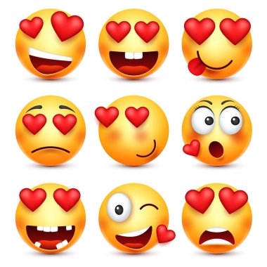 Sevgililer günü smiley. Emoji kalp ile. Aşk, 14 Şubat.