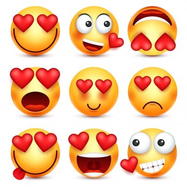 Sevgililer günü smiley. Emoji kalp ile. Aşk, 14 Şubat.
