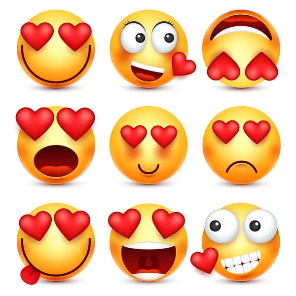 Dia dos Namorados sorridente. Emoji com coração. Amor, 14 de fevereiro . — Vetor de Stock