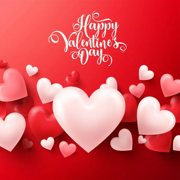 Αφηρημένα φόντο ημέρα του Αγίου Βαλεντίνου. Λευκό, κόκκινο, ροζ 3d καρδιά. 14 Φεβρουαρίου, η αγάπη. Ρομαντικό γάμο ευχετήρια κάρτα. — Διανυσματικό Αρχείο