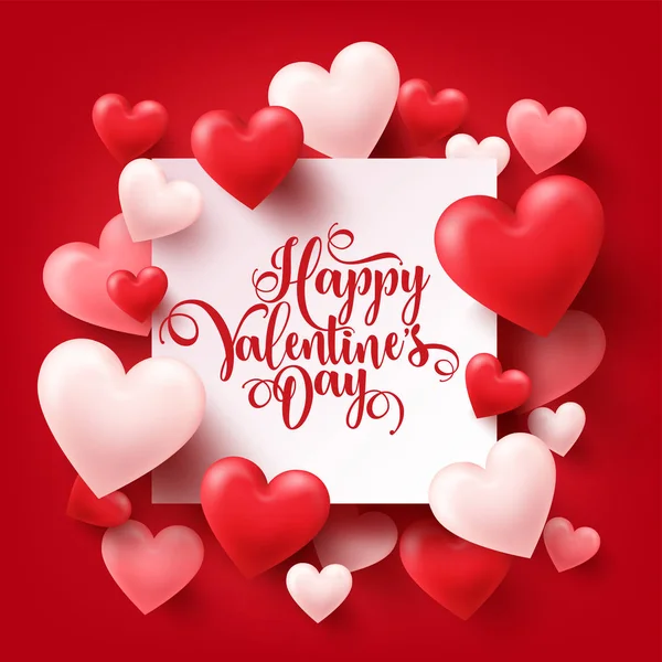 Αφηρημένα φόντο ημέρα του Αγίου Βαλεντίνου. Λευκό, κόκκινο, ροζ 3d καρδιά. 14 Φεβρουαρίου, η αγάπη. Ρομαντικό γάμο ευχετήρια κάρτα. — Διανυσματικό Αρχείο